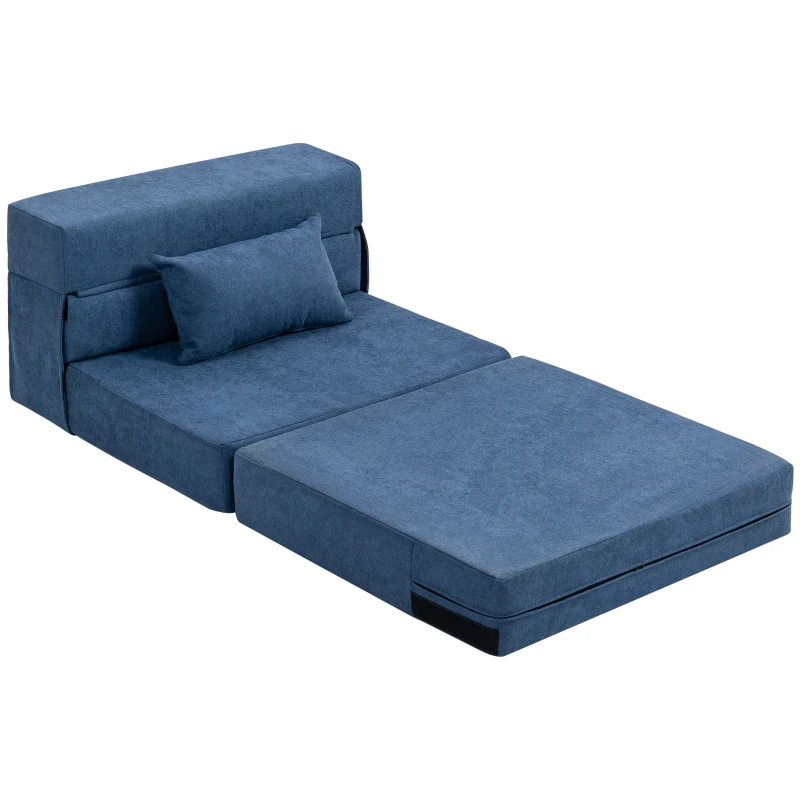 HOMCOM Bodensofa, Polstercouch, in Matratze umwandelbar, Schaumstoff, Kissen, Dunkelblau(m-11)