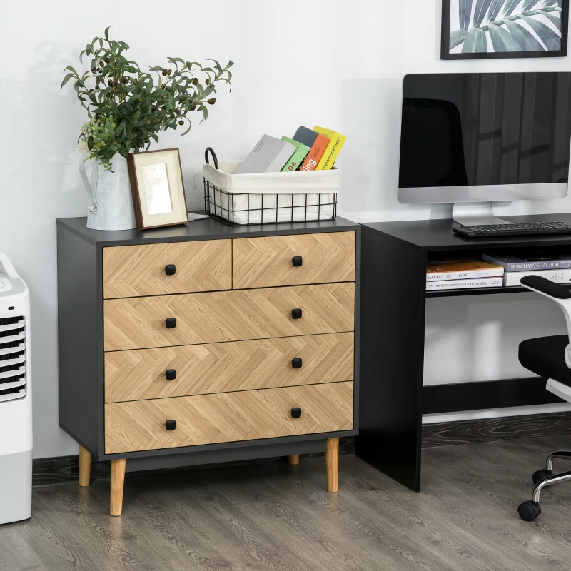 HOMCOM Cassettiera per Camera da Letto in Legno con 5 Cassetti