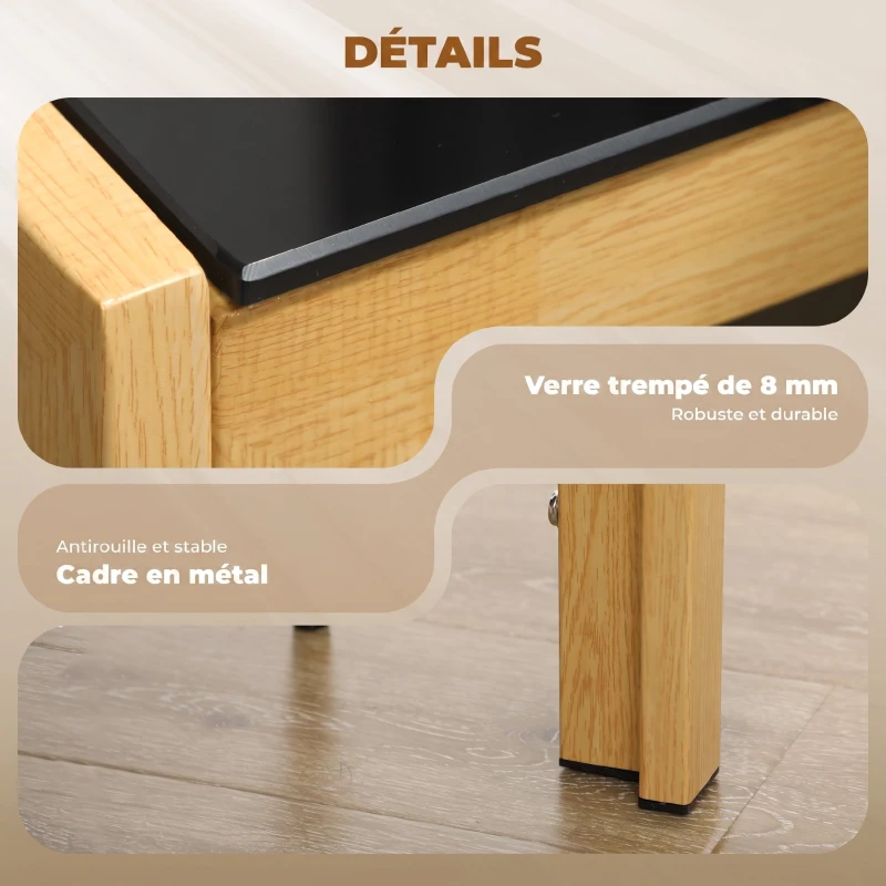 HOMCOM Ensemble Table à Manger avec 4 Chaises en Cuir Synthétique, Plateau Rectangulaire en Verre Trempé, 120x70x75cm, Naturel