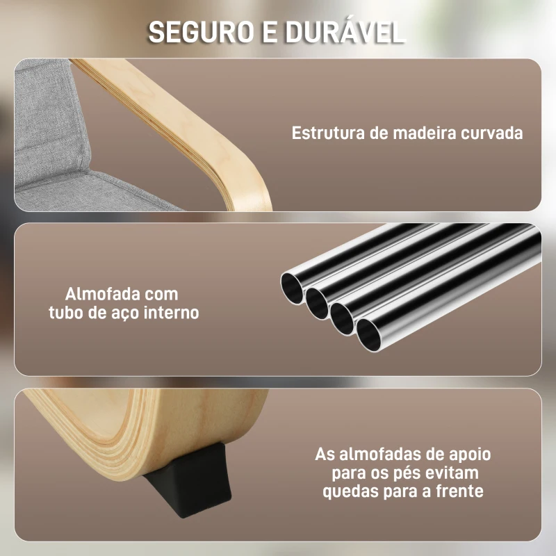 HOMCOM Poltrona Relax com Apoio para os Pés Ajustáveis Poltrona Estofada em Tecido com Estrutura de Madeira 66,5x94x100 cm Cinza Claro