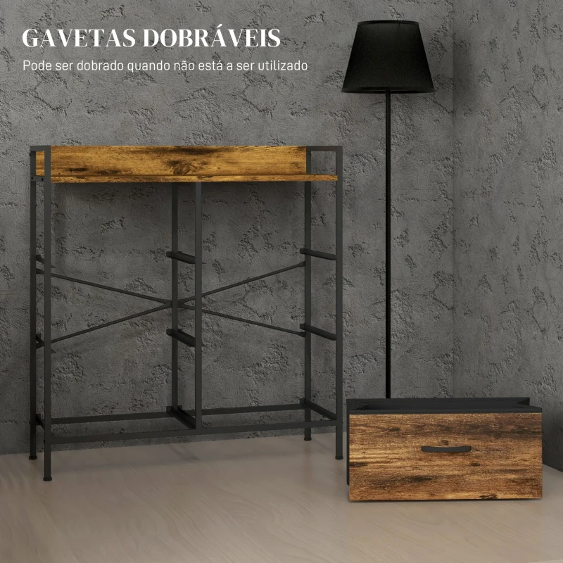 HOMCOM Cómoda com 6 Gavetas Dobráveis de Tecido Estrutura de Aço e Estilo Industrial 79x29x85 cm Castanho Rústico