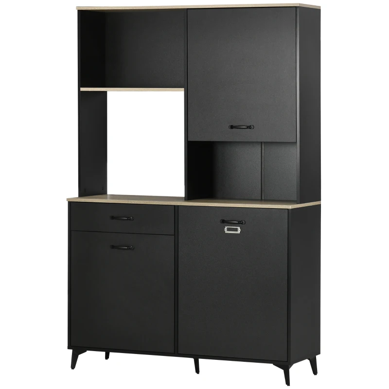 HOMCOM Buffet haut design industriel multi-rangement - 3 portes avec étagère, tiroir, niche, grand plateau - métal noir