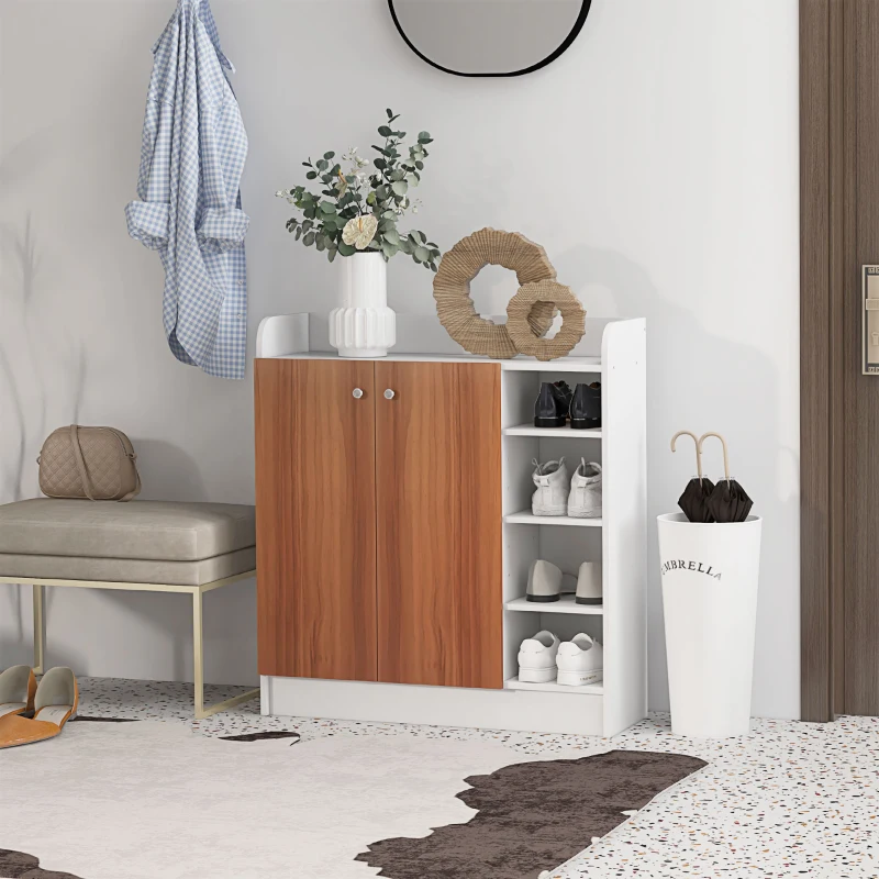 HOMCOM Sapateira com 2 Portas Prateleiras Interiores e 4 Prateleiras Exteriores com Altura Ajustável 83x30x90 cm Madeira