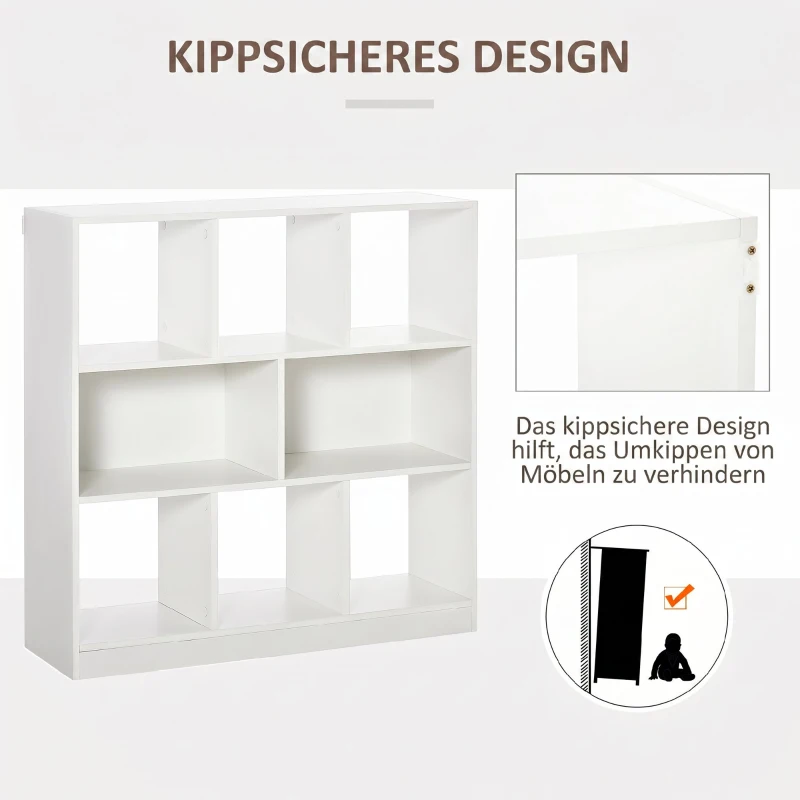 HOMCOM Dulap bibliotecă pentru depozitare cu 3 niveluri și 8 rafturi, din MDF, 97.5x30x100 cm, alb(m-4)