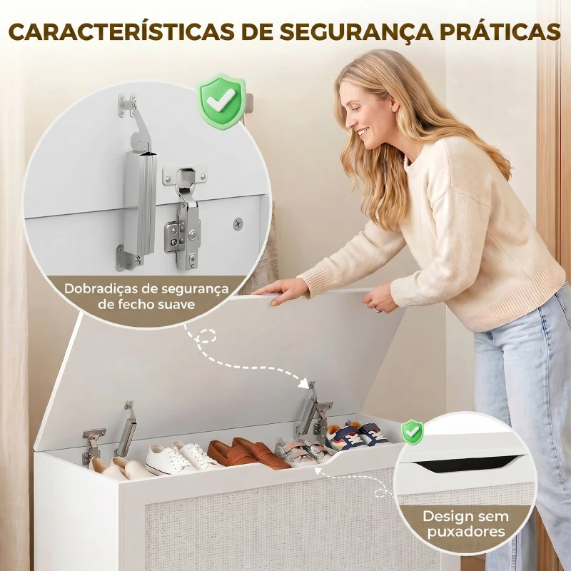 HOMCOM Baú de Arrumação 136L com Painel de Ratã e Tampa com Braços de Apoio, 100x40x45 cm, Branco