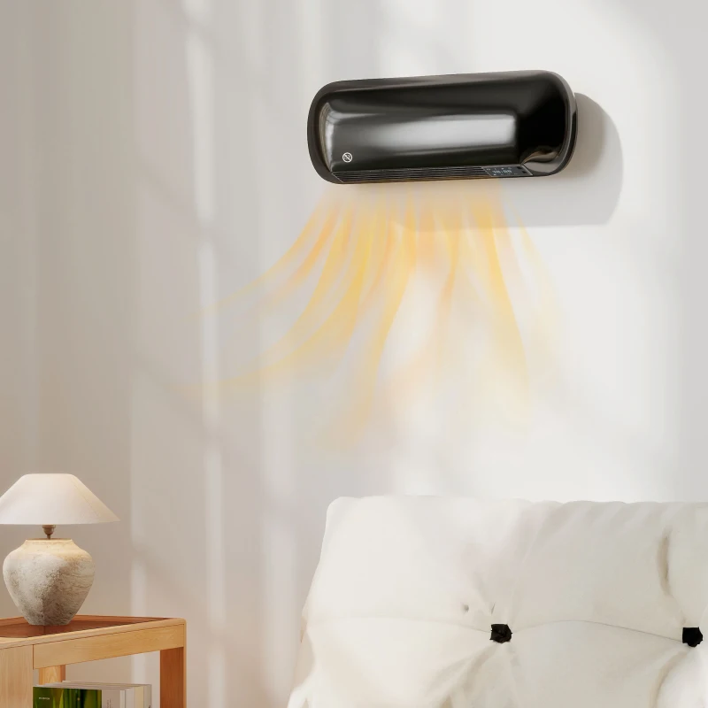 HOMCOM Aquecedor Elétrico de Parede 2000 W com 3 Modos Ecrã LED Termóstato Temporizador e Oscilação Preto