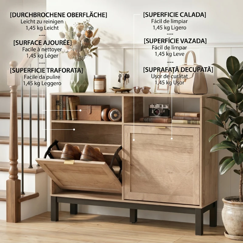 HOMCOM Dulap Pantofi Compact, PAL, MDF, 120 x 29 x 80 cm, Culoare Nuc