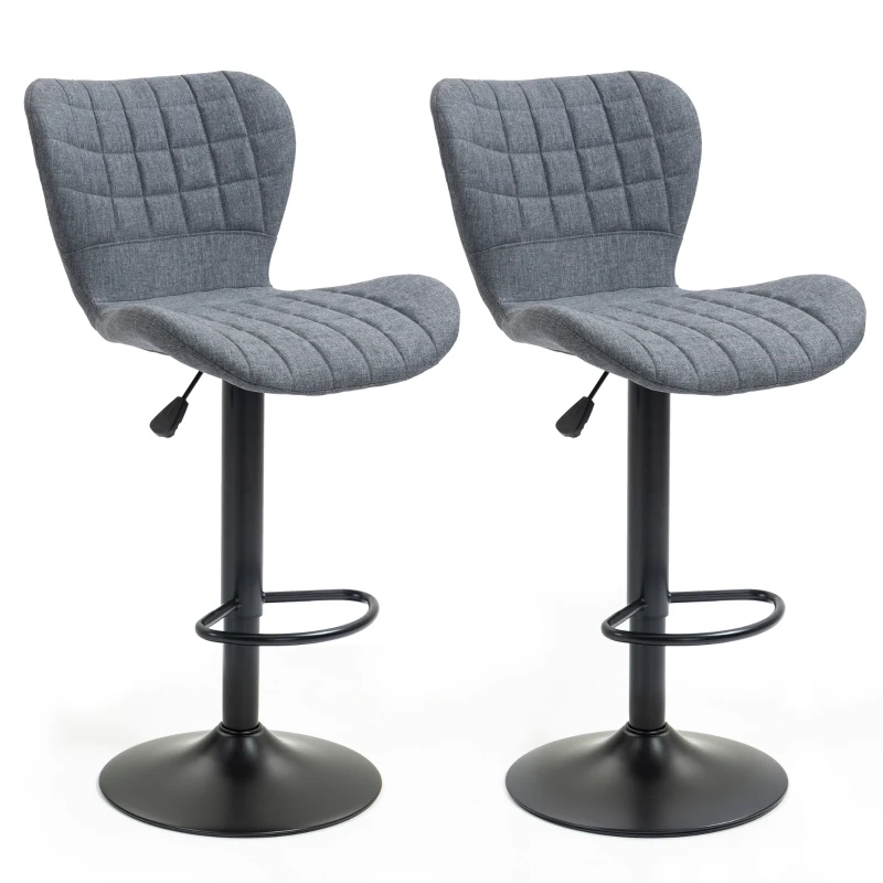 HOMCOM Lot de 2 Tabouret de Bar Design Dossier incurvé capitonné Hauteur d'assise réglable 61-81 cm pivotant 360° Repose-Pied Velours Gris