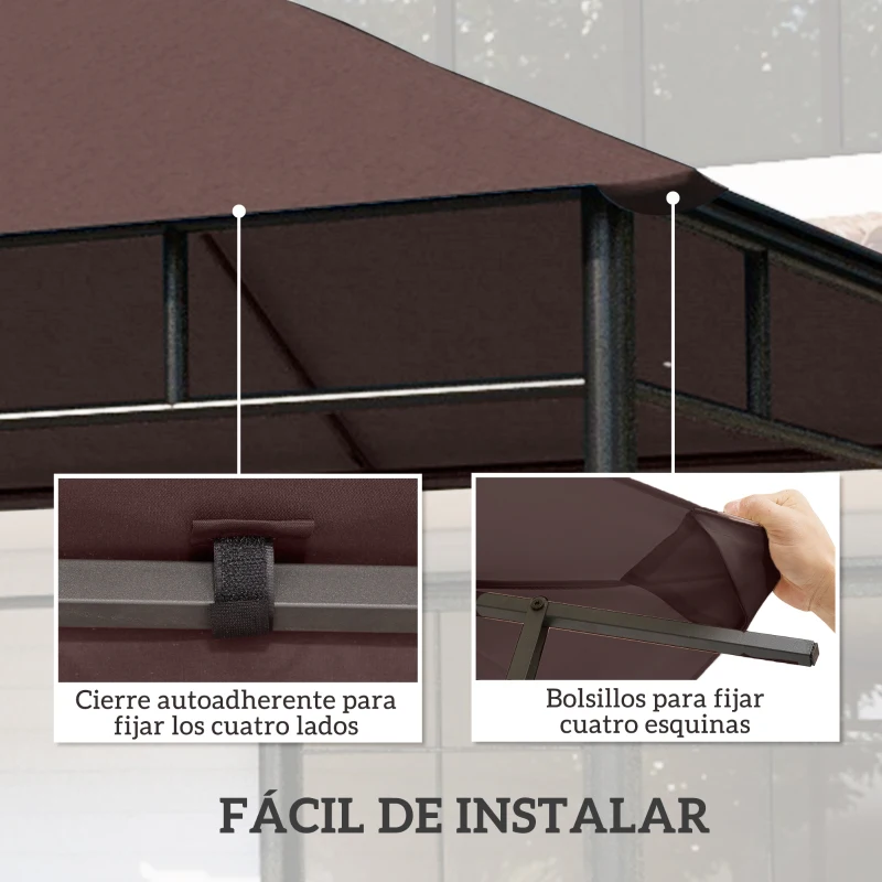 Outsunny Toile de rechange pour pavillon tonnelle tente toit de remplacement gazebo de jardin tissu polyester haute densité 180 g/m² anti-UV 3 x 3 m café