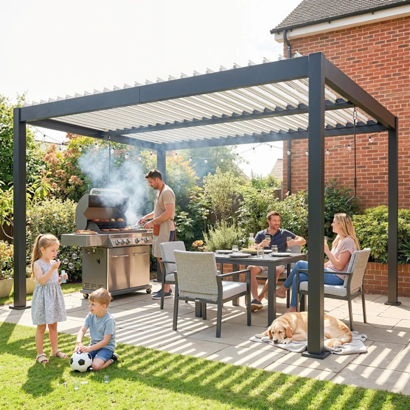 Outsunny Pergola Bioclimatique 4x3m en Aluminium à Toit Louvred Ajustable, Protection Soleil, pour Jardin Extérieur, Blanc