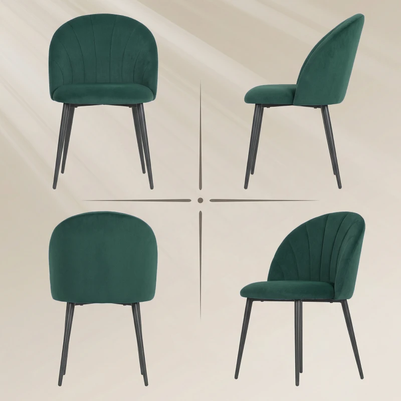 HOMCOM Set 2 Sedie da Pranzo Imbottite con Schienale a Conchiglia in Velluto, 52x55x79 cm, Verde Scuro