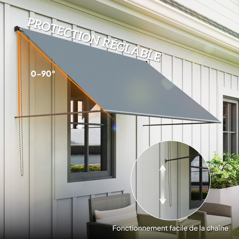 Outsunny Store banne manuel auvent rétractable Inclinaison réglable 195 x 120 cm protection UV aluminium polyester gris foncé
