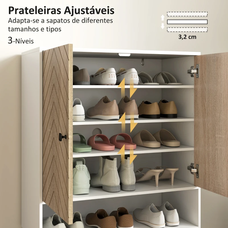 HOMCOM Sapateira com Desenho em Espiga Prateleiras Ajustáveis Compartimento Aberto para 15 Pares de Sapatos 75x35x97 cm Branco e Madeira