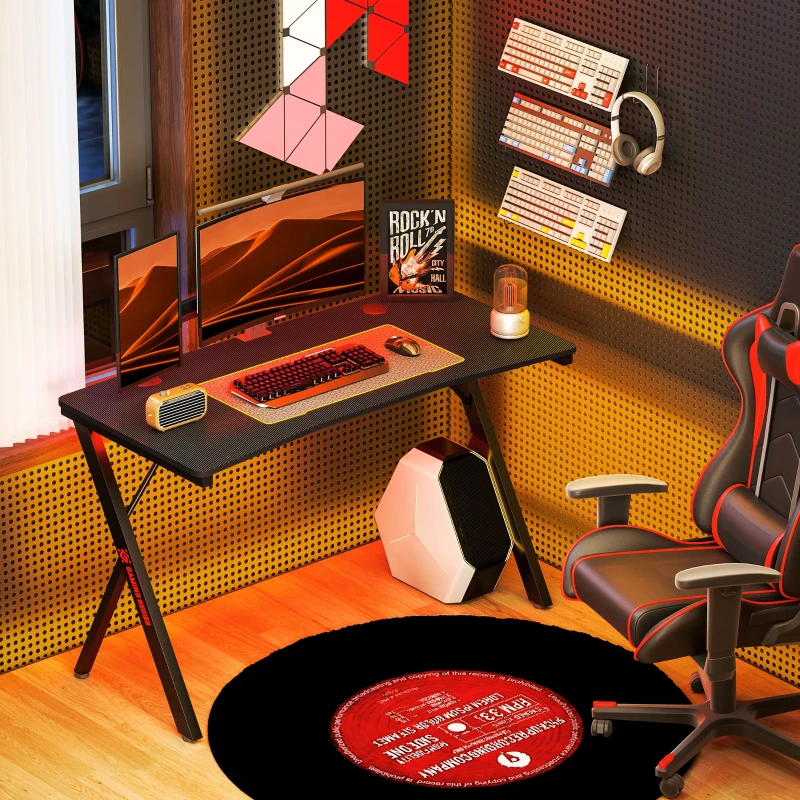 HOMCOM Birou Gaming cu lumini LED RGB reglabil și picioare în formă de K, din lemn și oțel, 120x60x75 cm, negru