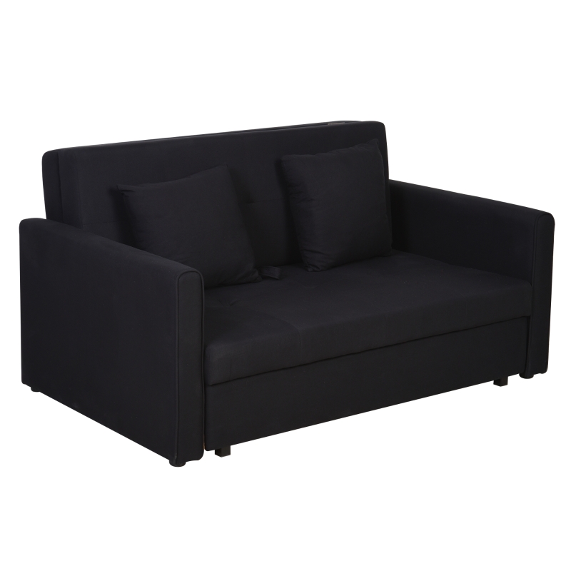 HOMCOM Sofá Cama de 2 Lugares Estofado em Algodão com 2 Almofadas Apoio para os Braços e Armazenamento 152x101x81cm Cinza Carvão