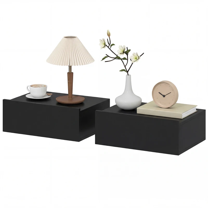 HOMCOM Set di 2 Comodini Sospesi Moderni con Cassetto in Legno, 40x30x15cm, Nero