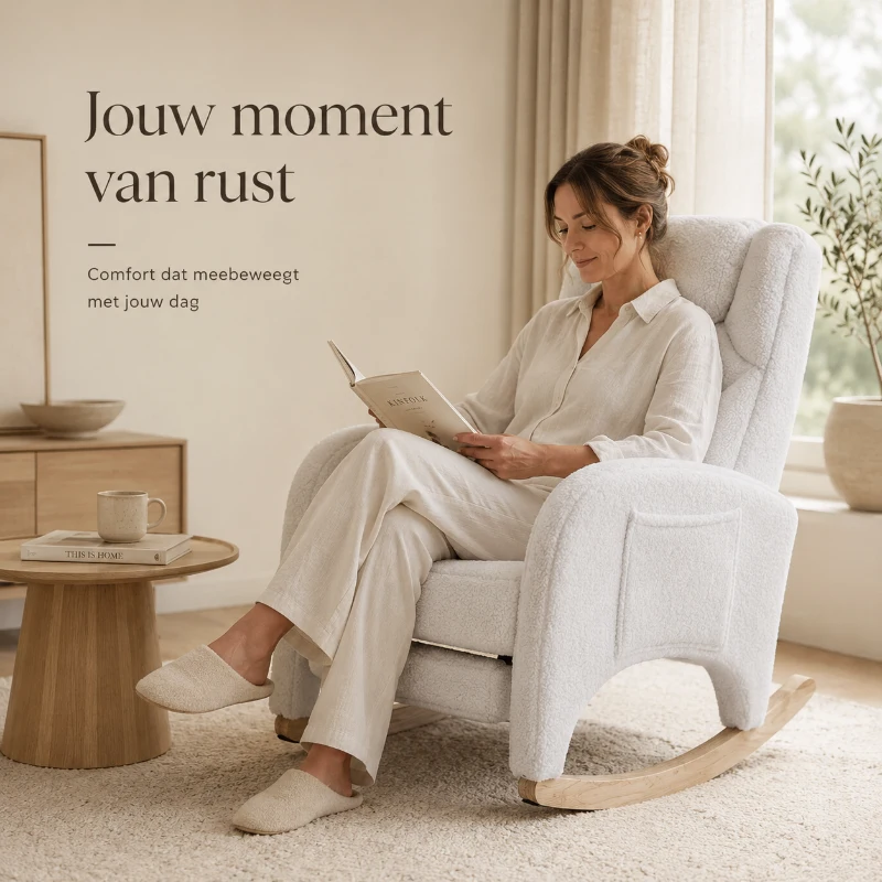 Teddy Schommelstoel met Voetensteun Comfortabele Voedings en Relaxfauteuil met Hoge Rugleuning Wit