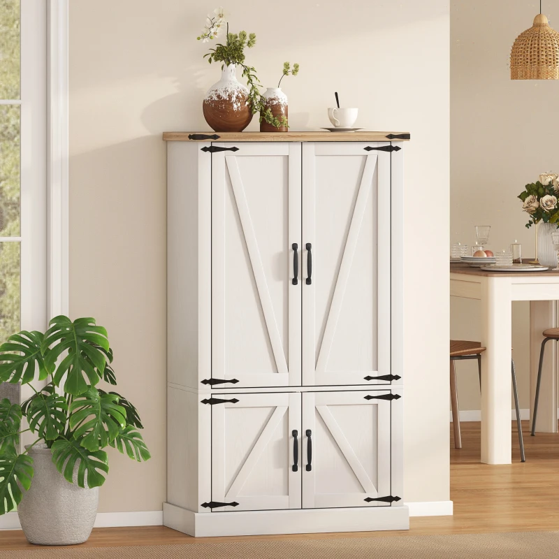 HOMCOM Buffet de cuisine, armoire de cuisine avec 4 portes, 6 porte-épices et étagères réglables, 76,3 x 40 x 136 cm, blanc