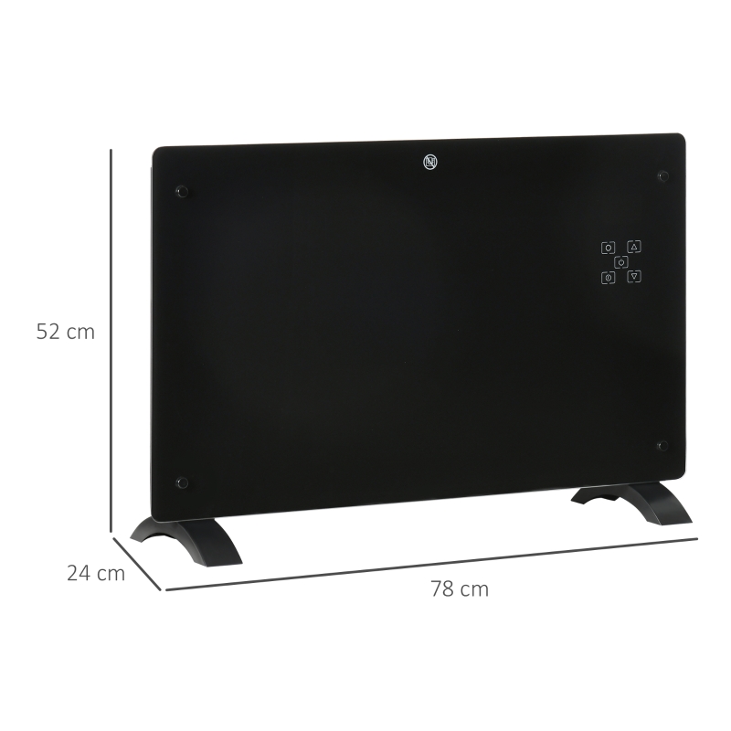 HOMCOM Aquecedor Elétrico 1000W/2000W Aquecedor por Convecção de Parede com Ecrã LED Termostato Regulável 78x24x52 cm Preto