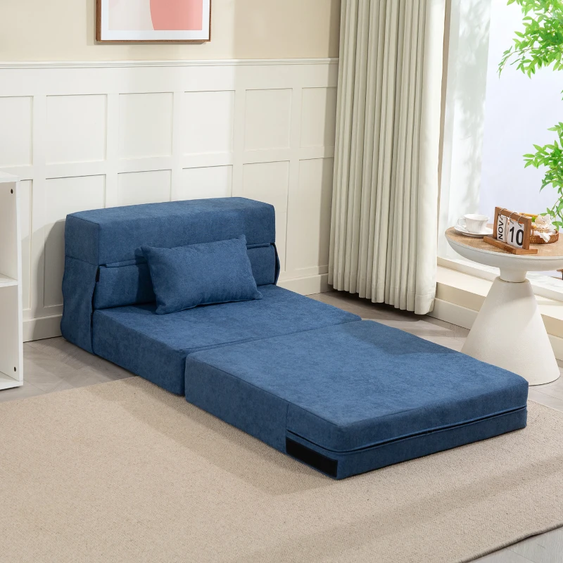 HOMCOM Bodensofa, Polstercouch, in Matratze umwandelbar, Schaumstoff, Kissen, Dunkelblau(m-10)