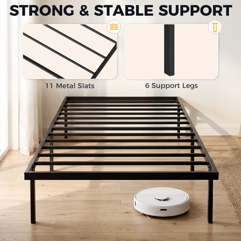 HOMCOM 3ft Single Bed Frame with Underbed Storage, Metal Platform Bed Frame with Steel Slat Support, No Box Spring Needed