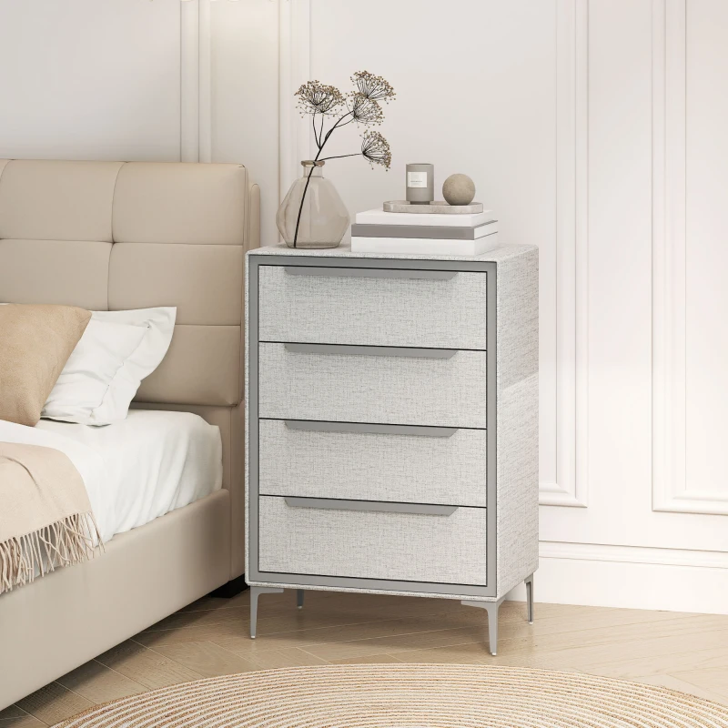 HOMCOM Comodă cu 4 Sertare din Oțel, Acoperită cu Material Textil cu Aspect de In, 60x36x88 cm, Gri