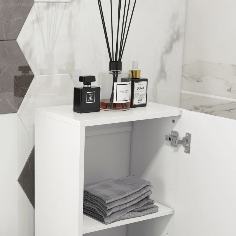 kleankin Mobile Bagno Alto a Colonna con Ante, 2 Armadietti, Mobiletto Bagno Salvaspazio con Ripiani Regolabili, Bianco Lucido