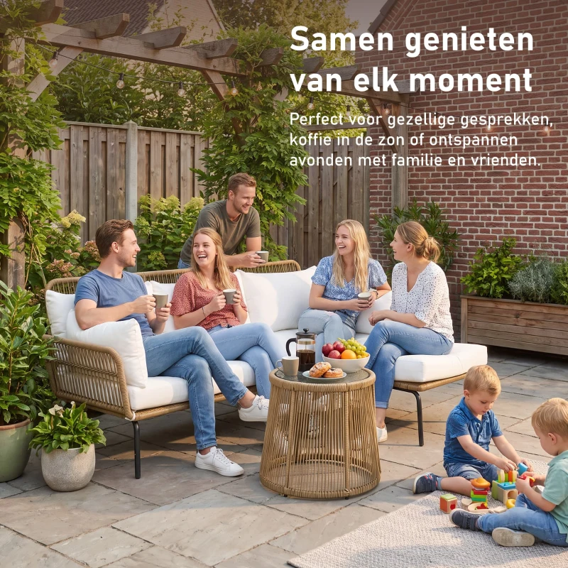Outsunny Loungeset l-vormige rattan bank set tuin rattan bank tuin zwembad Koffie en Crème