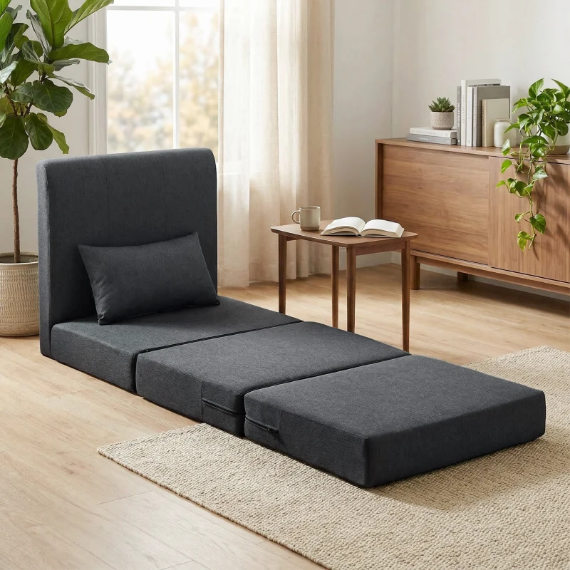 HOMCOM 2-in-1 Schlafsessel Klappbares Sofa-Bett mit Leinenstruktur, Gepolstertes Gästebett Klappstuhl, Dunkelgrau