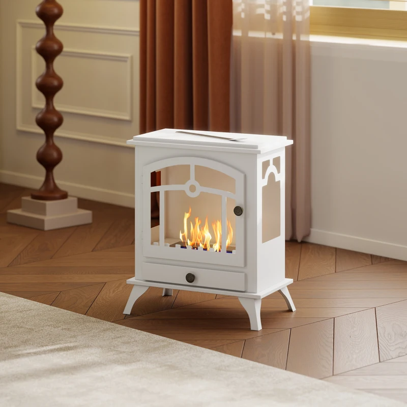 HOMCOM Lareira de Bioetanol com Depósito de 0,9 L e Extinguidor de Aço Inoxidável Tempo de Combustão 3H 45x28x54 cm Branco