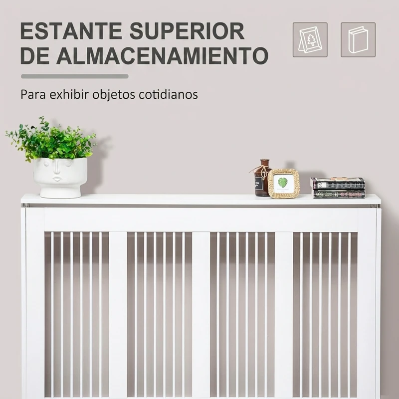 HOMCOM Cubre Radiadores de MDF con Listones y Repisa Cubreradiador para Salón Dormitorio 120x18x84 cm Blanco