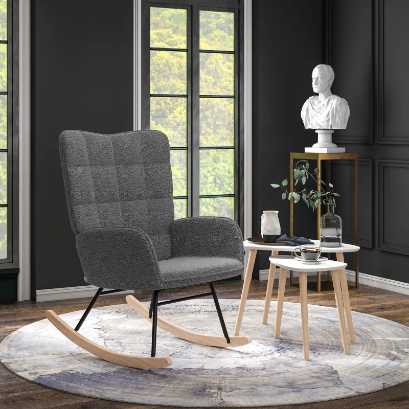 HOMCOM Living Room Furniture Set, Wingback Rocking Chair and Two Nesting Coffee Tables, White and Dark Grey