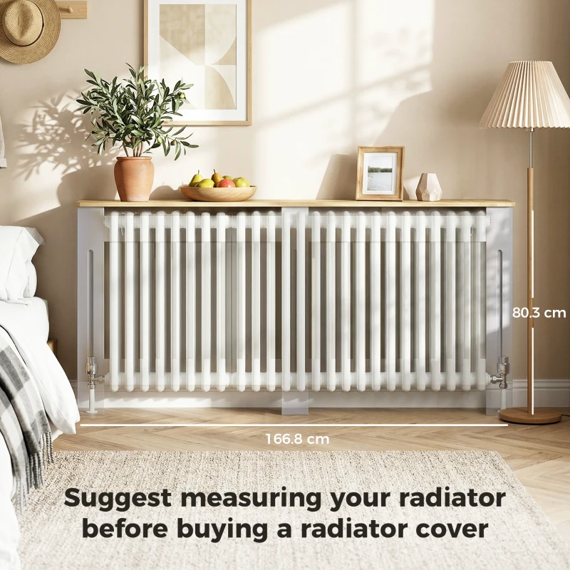 HOMCOM Slatted Radiator Cover, Painted Cabinet with Line Grill Design, 172L × 19W × 81H cm, Grey