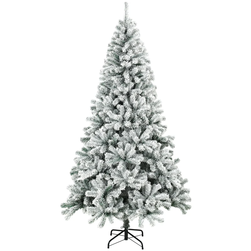 HOMCOM Árvore de Natal Nevada 180 cm com 650 Pontas em PVC Ignífugo Ramos Articulados Montagem Rápida Verde e Branco