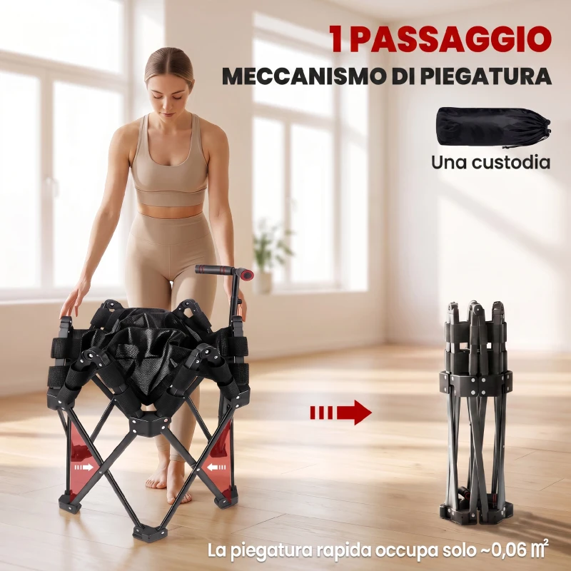 SPORTNOW Trampolino Elastico per Adulti Ø104cm Richiudibile, con Sistema di Apertura Chiusura in un solo Gesto, Maniglia Regolabile e 24 Molle Bungee, Nero
