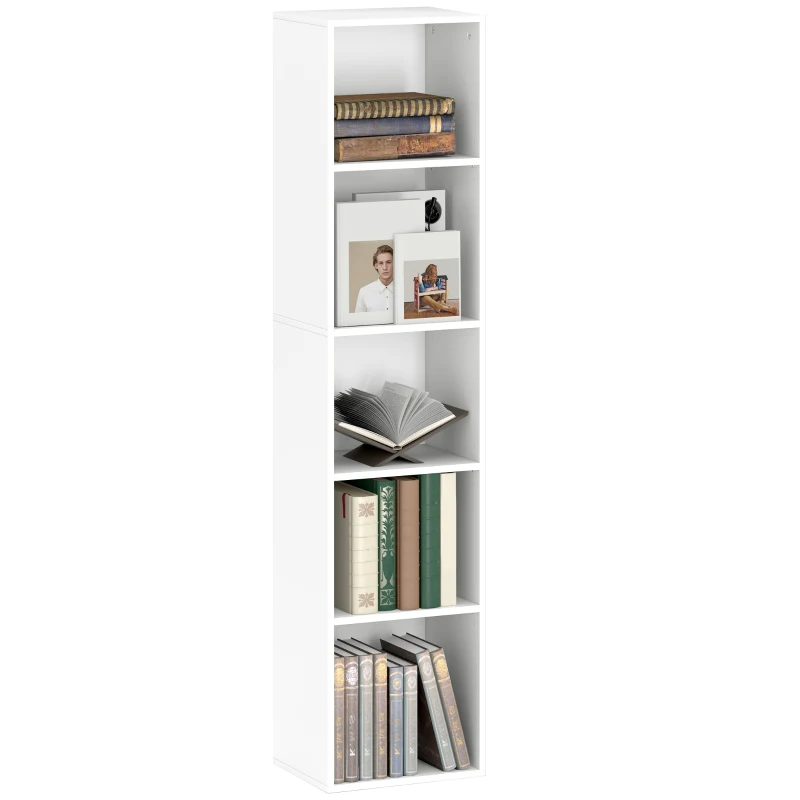 HOMCOM Bibliothèque étagère de rangement 5 niveaux avec étagères réglables pour salon, chambre, bureau, 30x24x133,5cm, blanc