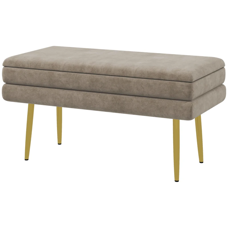 HOMCOM Sitzbank Polsterbank, mit Stauraum, Stahl, 79,5 cm x 37,5 cm x 43 cm, Beige(m-11)