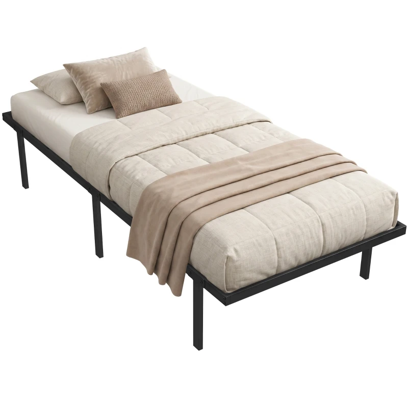 HOMCOM 3ft Single Bed Frame with Underbed Storage, Metal Platform Bed Frame with Steel Slat Support, No Box Spring Needed