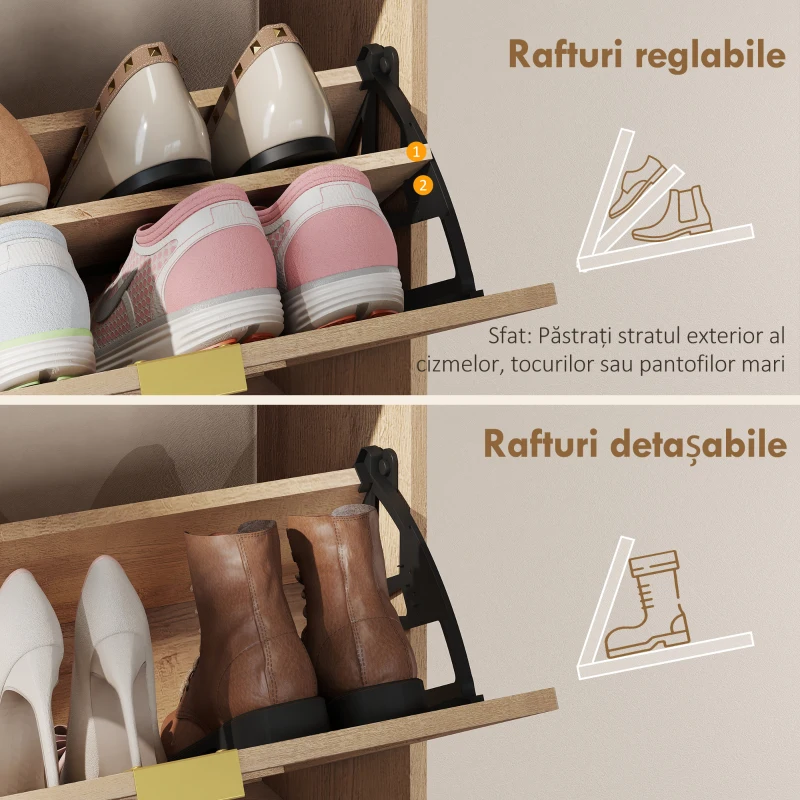 HOMCOM Dulap Pantofi Compact, PAL, MDF, 120 x 29 x 80 cm, Culoare Nuc
