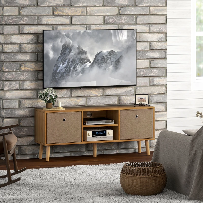 HOMCOM Meuble TV bas sur pieds style contemporain avec 2 tiroirs en tissu dim. 110L x 29l x 46,5H cm - passe-câbles - MDF
