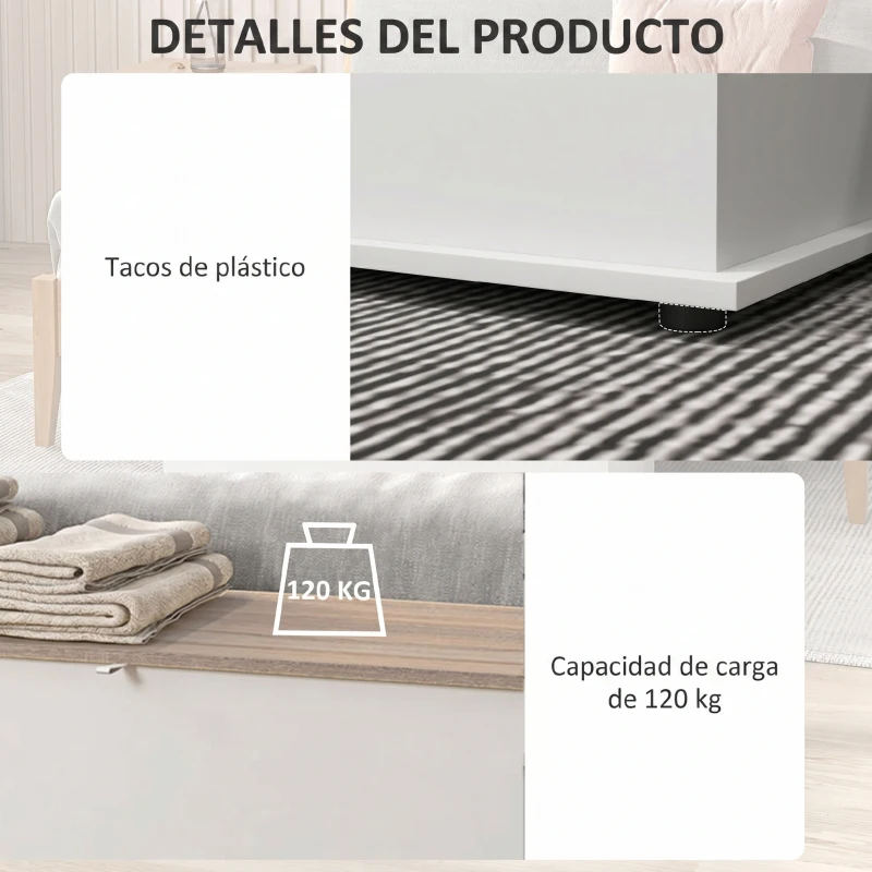 HOMCOM Baú de Armazenamento de Madeira Banco de Armazenamento 100x40x40 cm Branco e Madeira