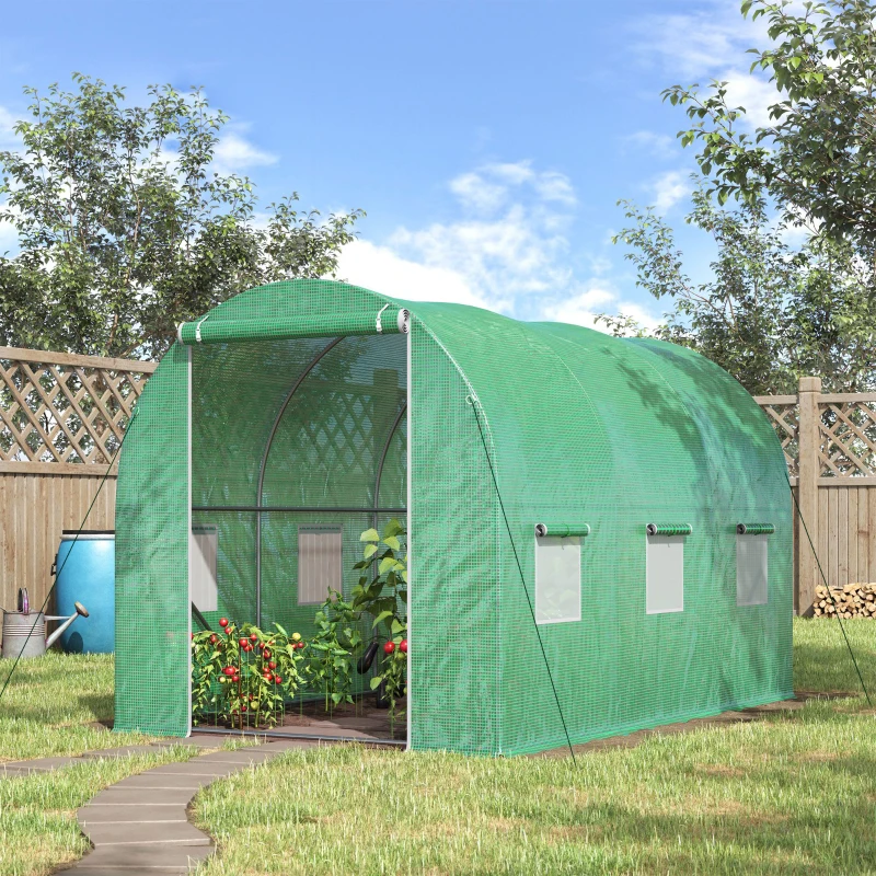 Outsunny Serre de Jardin Tunnel Surface Sol 6 m² 3L x 2l x 2H m acier Porte zippée 6 fenêtres enroulables Vert