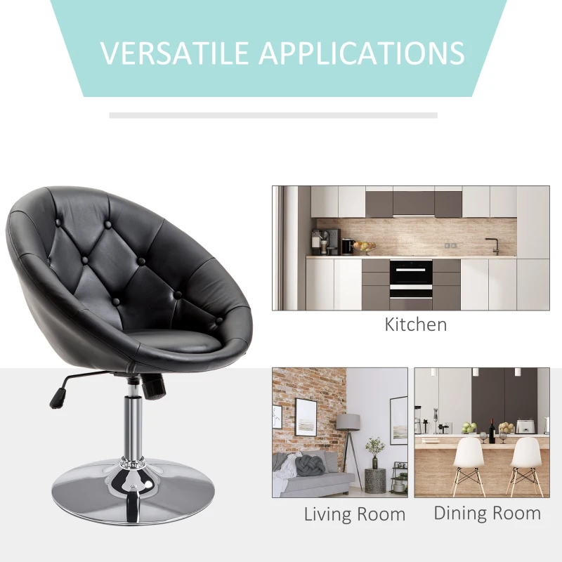 HOMCOM Faux Leather Leisure Chair, Round Tufted Accent Chair, Height Adjustable Counter Chair for Pub, Black