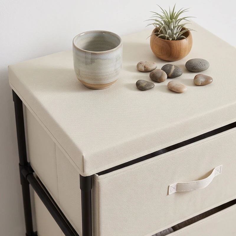 HOMCOM Cómoda para Dormitorio con 5 Cajones de Tela Marco de Acero Cajonera para Salón Oficina Vestidor Beige