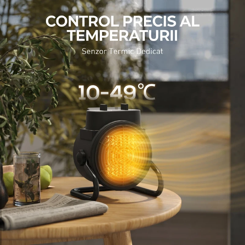 HOMCOM Încălzitor Electric Reglabil cu 3 Moduri, din PP și PA Ignifug, 21.5x15.8x22 cm, Negru