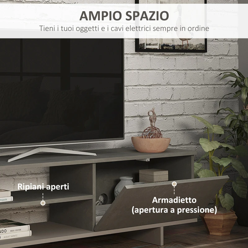 HOMCOM Set Mobile Porta TV con Armadietto e Mensola da Appendere in Legno, 160x35.6x44cm - Grigio