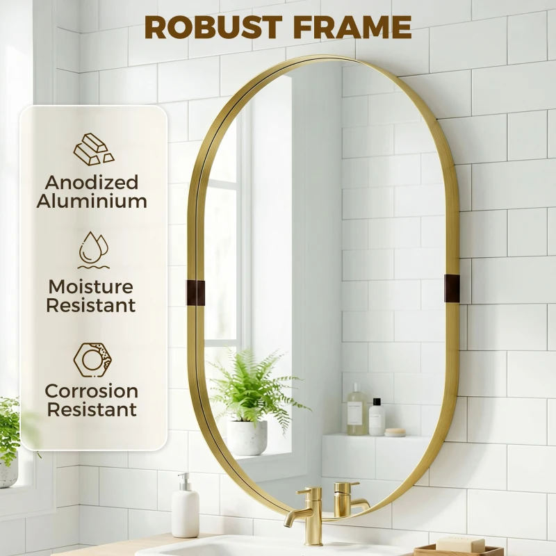 HOMCOM Wall Mirror, Bathroom Mirror with Elevated Aluminium Alloy Frame, 60 x 90 cm, Gold Tone