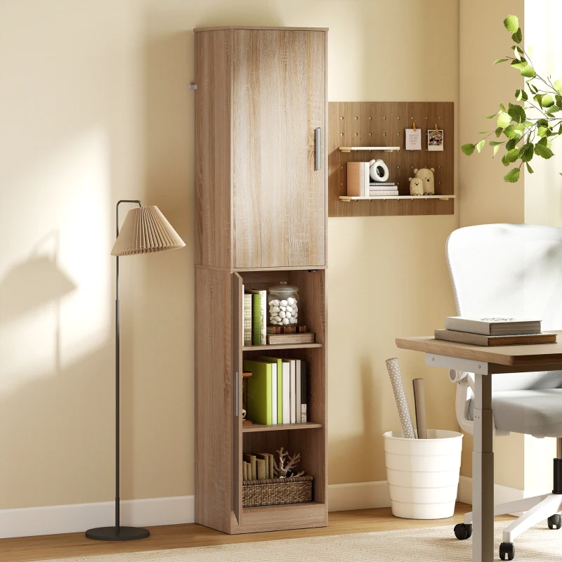 HOMCOM Mobile Colonna Bagno a 2 Armadietti con 6 Ripiani Regolabili, in Legno, 40x35x180 cm, Color Legno
