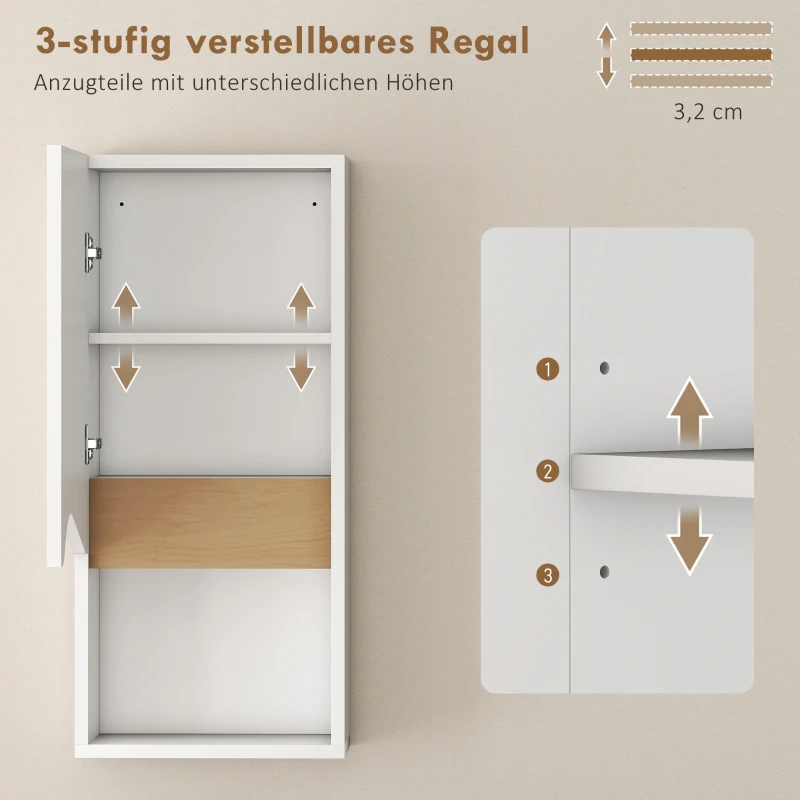 HOMCOM Badezimmerschrank Wandschrank mit Soft-Close-Tür und offenem Fach 30 x 17 x 67 cm Weiß