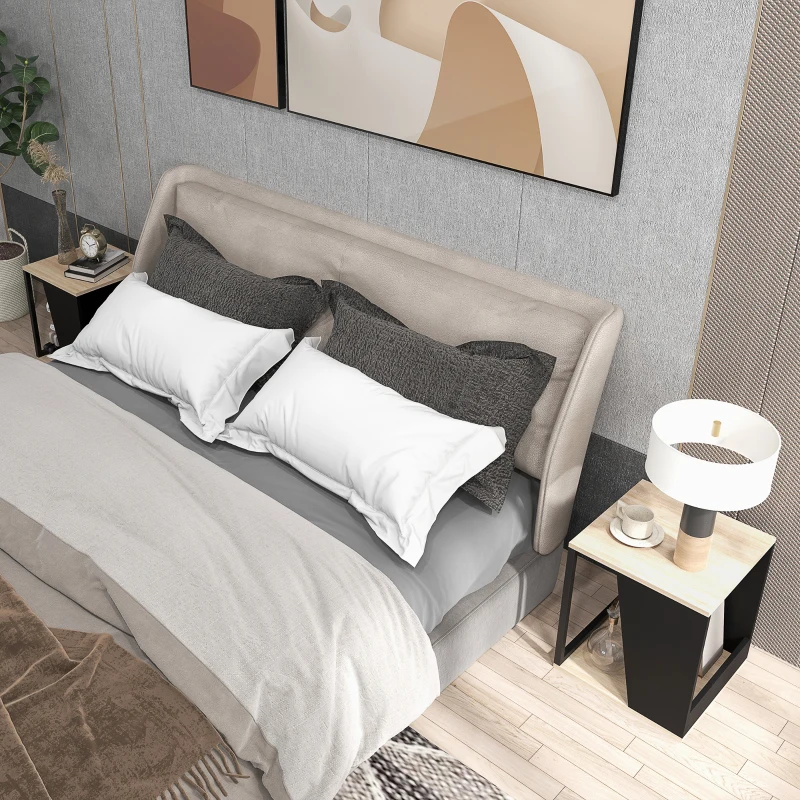 HOMCOM Lot de 2 tables d'appoint bout de canapé avec rangement structure en acier 40 x 40 x 45 cm noir et naturel